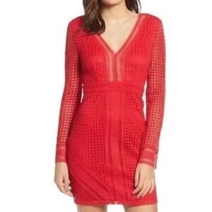 Astr Red Long Sleeve Lace Dress